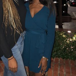 Francesca’s teal wrap dress